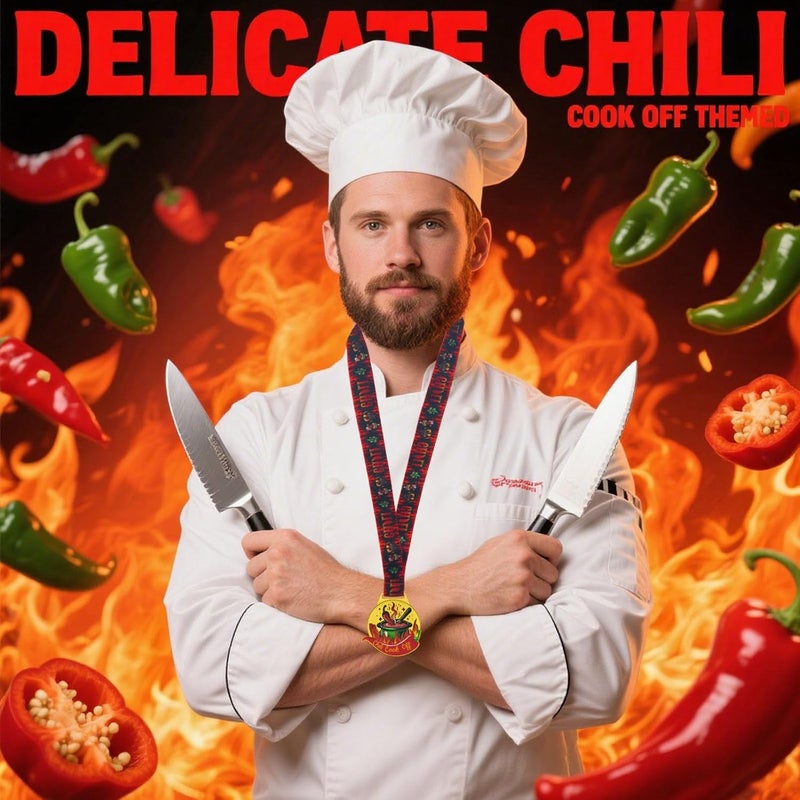 YUJUE 3 Pcs Chili Cook Off Medals Trophies Prizes, Chili Cook Off for 1st 2nd 3rd Place Medals, Chili Cook Off Premium Trophy Medals for Award Ceremony, Winner Medals with Neck Ribbon - Image 5